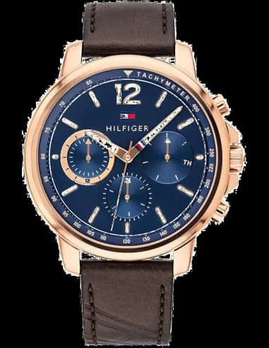 Montre Tommy Hilfiger 1791532 Landon Cadran Bleu et Bracelet Cuir Marron