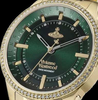 Montre Femme Vivienne Westwood East End VV262GRGD bracelet doré en acier cadran vert vue 3