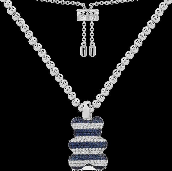 Collier APM Monaco AC6880XKB en argent, pendentif ourson Yummy Bear Saint Tropez pavé de zirconium bleu et blanc, unisexe