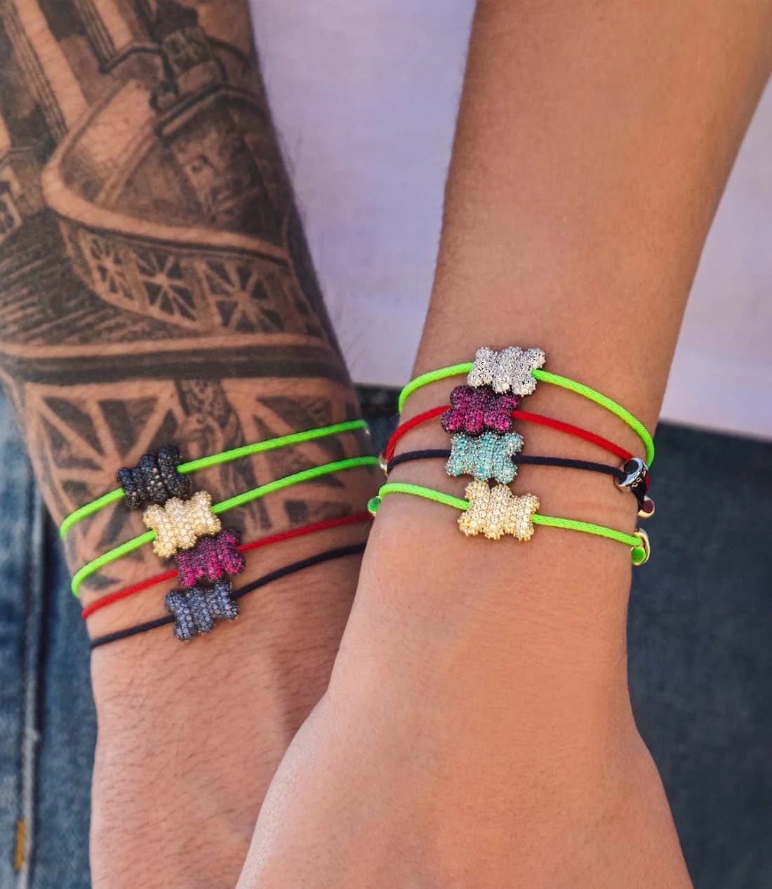 Bracelet unisexe APM Monaco Yummy Bear Baby Mood vert fluo en argent 925 et nylon, réf. AB4680XBZG-S vue 2
