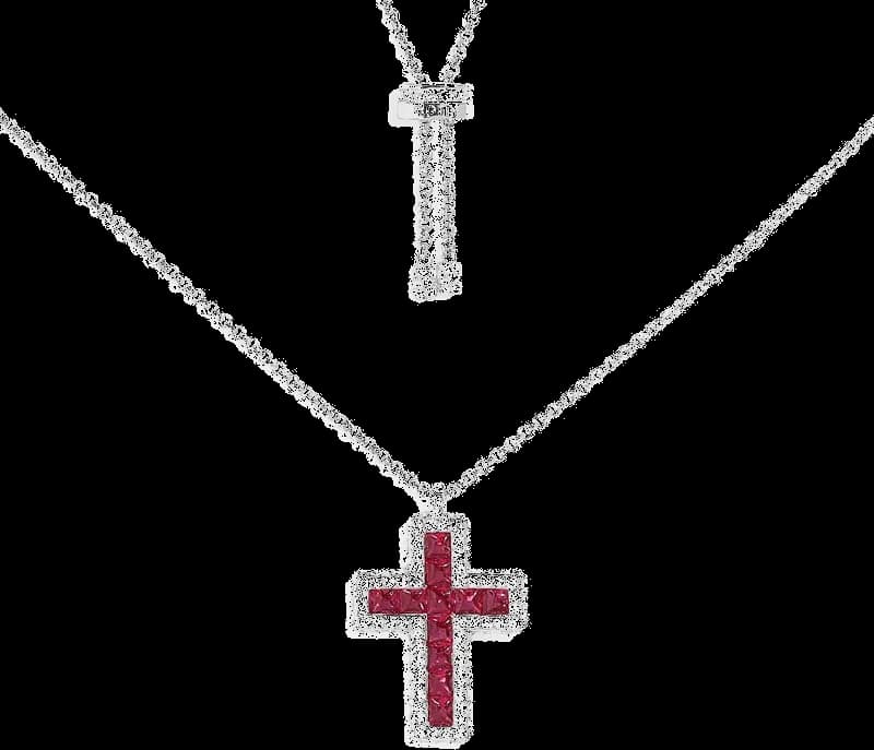 Collier unisexe APM Monaco Croix pavée fuchsia en argent 925, Réf. AC7123XRR