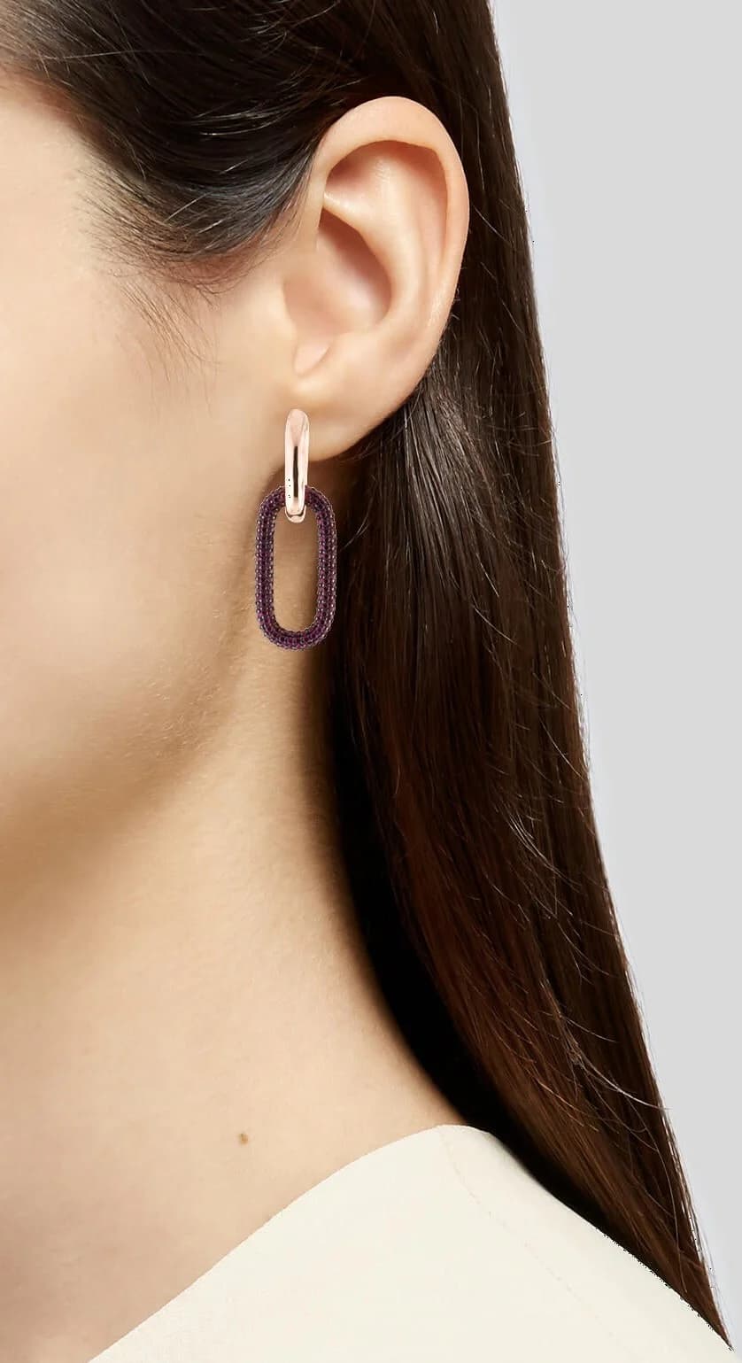 Boucle d'oreille individuelle APM Monaco AE012 en plaqué or rose avec zirconium fuchsia pour femme vue 2