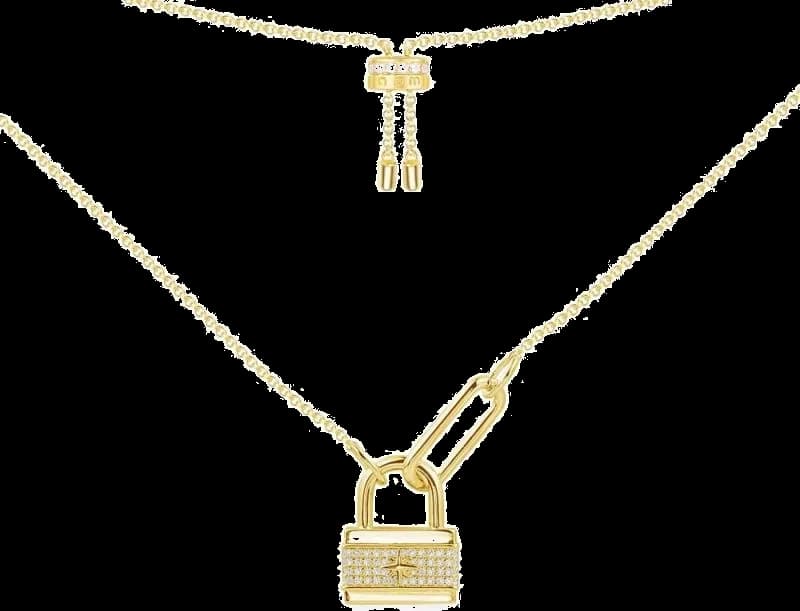Collier APM Monaco pour Femme, pendentif cadenas incrusté de cristaux, plaqué or jaune - Réf. AC5974OXY