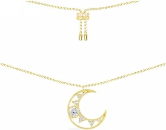 Collier femme APM Monaco Lune incrustée en métal plaqué or jaune - Réf. AC5186OXY