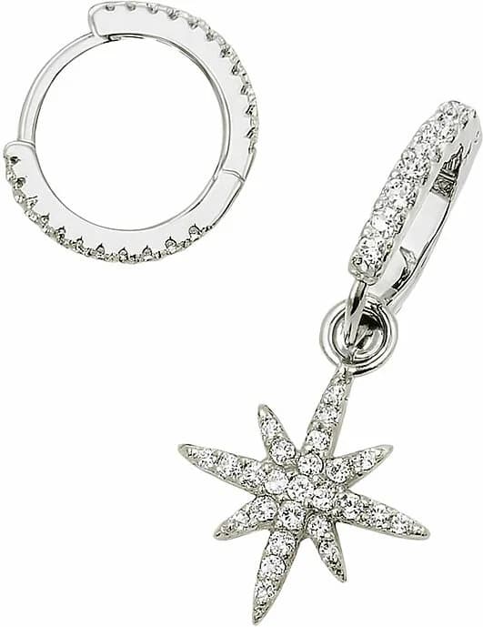 Boucles d'oreilles pendantes APM Monaco en argent 925 rhodié, étoile et zirconiums - Réf. 112124-S