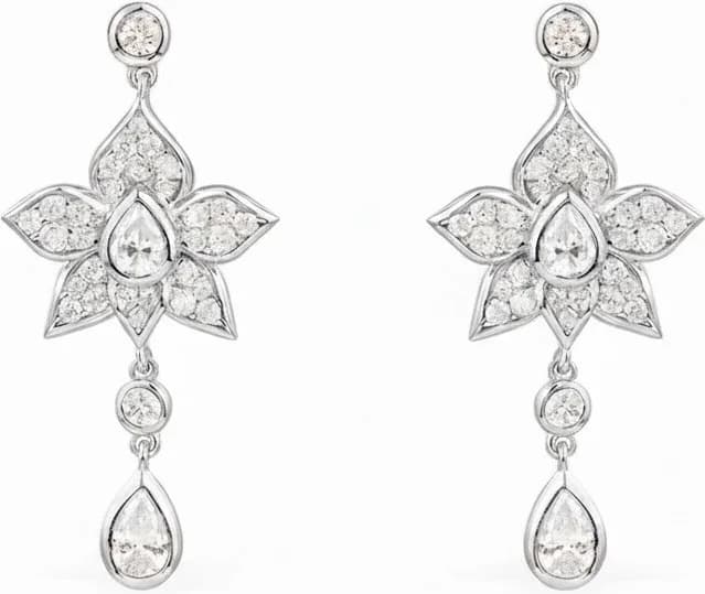 Boucles d'oreilles pendantes APM Monaco 112225 en argent 925 et zirconiums, fleurs et gouttes, pour femme