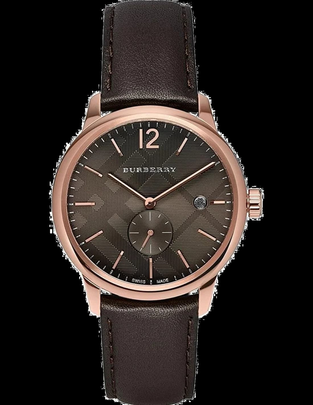 Montre Homme Burberry BU10012 Boîtier Acier Or Rose Cadran Marron Bracelet Cuir