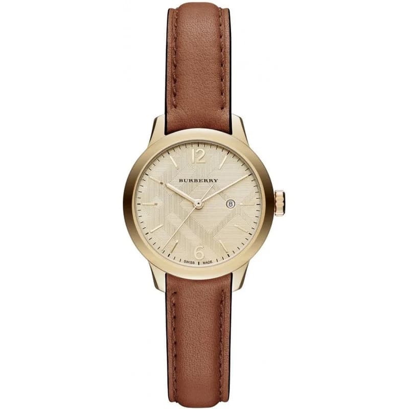 Montre Femme Burberry BU10101 Classic Round Cuir Marron et Cadran Doré