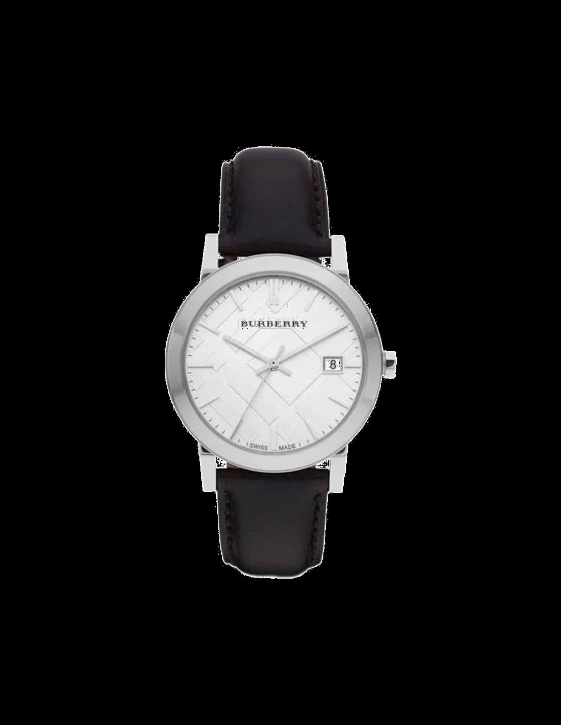 Montre Homme Burberry BU9008 Cadran Argent Bracelet Cuir Noir Large Check