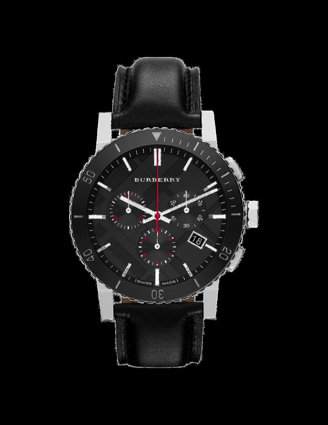 Montre Burberry BU9382 Chronographe Homme Cadran Noir Bracelet Cuir