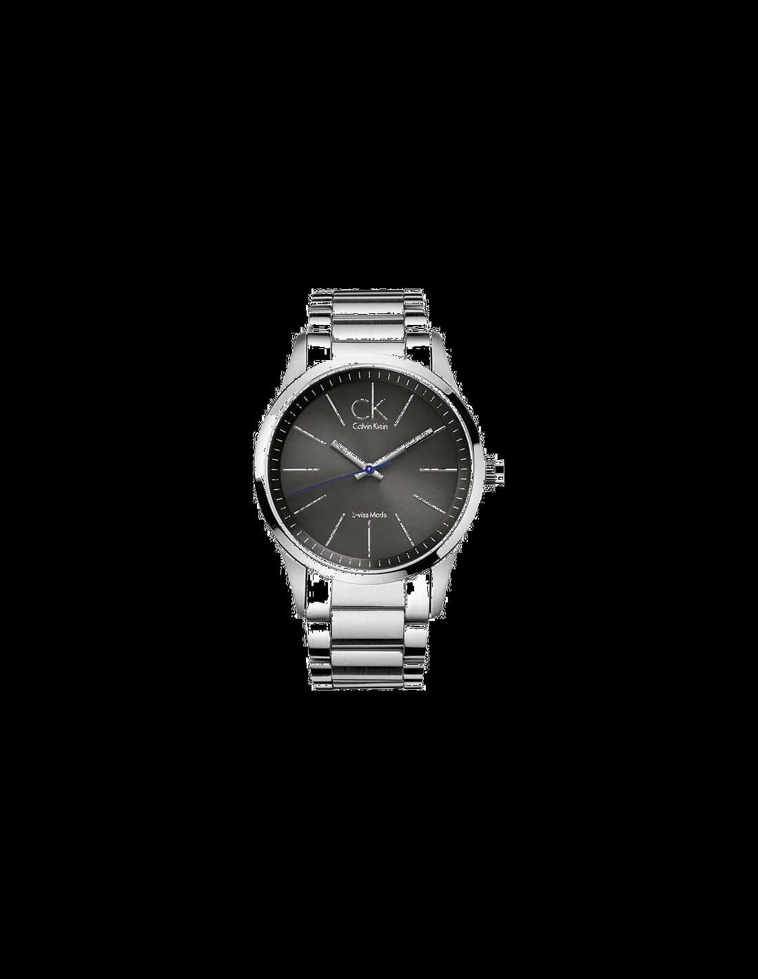 Garde-temps Calvin Klein K2241107 au cadran minimaliste noir, finition satinée, aiguilles bâton argentées