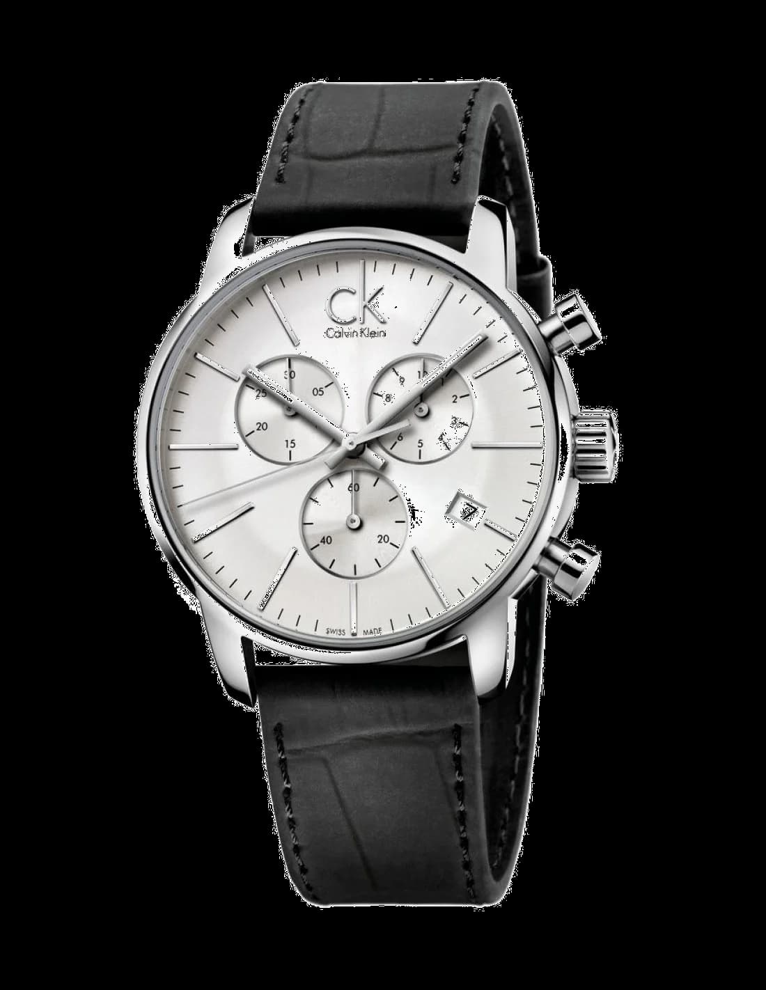 Montre Calvin Klein K2G271C6 Chronographe Homme Cadran Argent Bracelet Cuir Noir