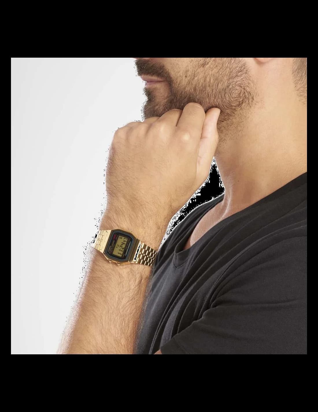 Attache bracelet Casio A159WGEA-1EF en métal doré or jaune, maillons ajustables et fermoir déployante sécurisé