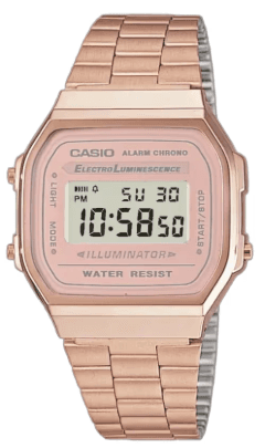 Montre Casio Vintage A168WG-5DF pour Femme, Cadran Rectangulaire Gris et Bracelet Acier Or Rose