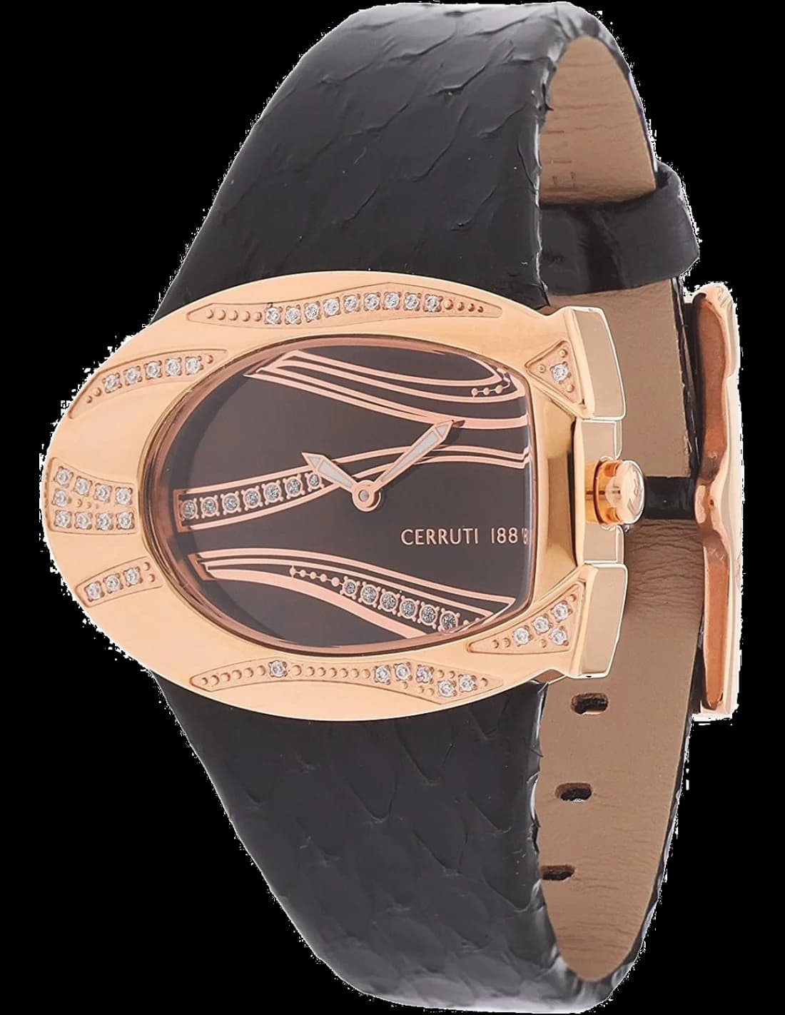 Montre Femme Cerruti 1881 CRP003R262A, Cadran Noir et Boîtier Or Rose sur Bracelet Cuir