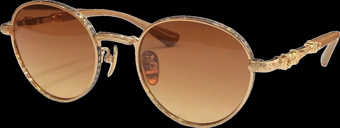 Lunettes de soleil Chrome Hearts Réf. 110033 - Monture ronde métal doré, verres marron minéraux - Unisexe