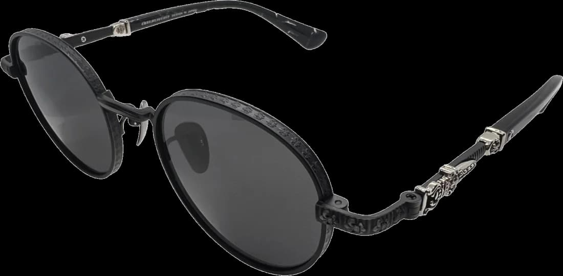 Lunettes de soleil Chrome Hearts unisexe, monture ronde métal noir mat, réf. 110034