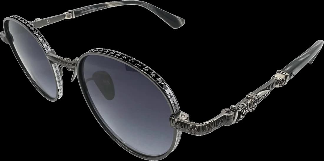 Lunettes de Soleil Chrome Hearts Réf. 110035 - Monture Ronde Métal Gris Unisexe