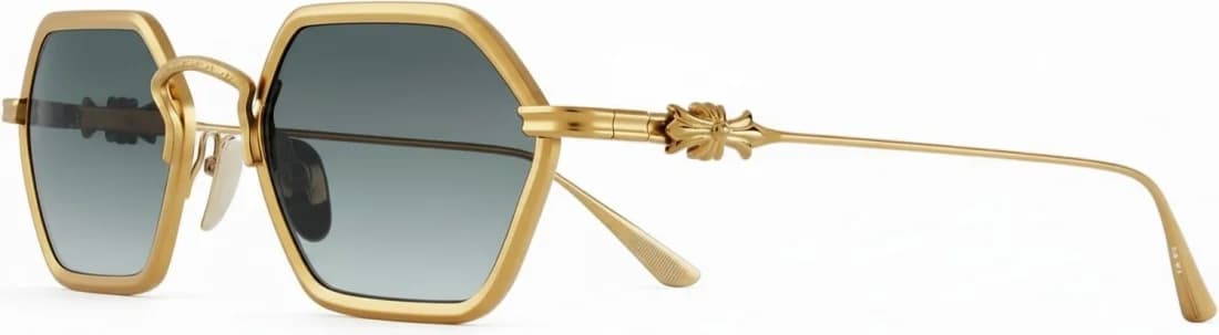 Lunettes de soleil Chrome Hearts Datass MGP-076 - Monture hexagonale en métal doré - Unisexe