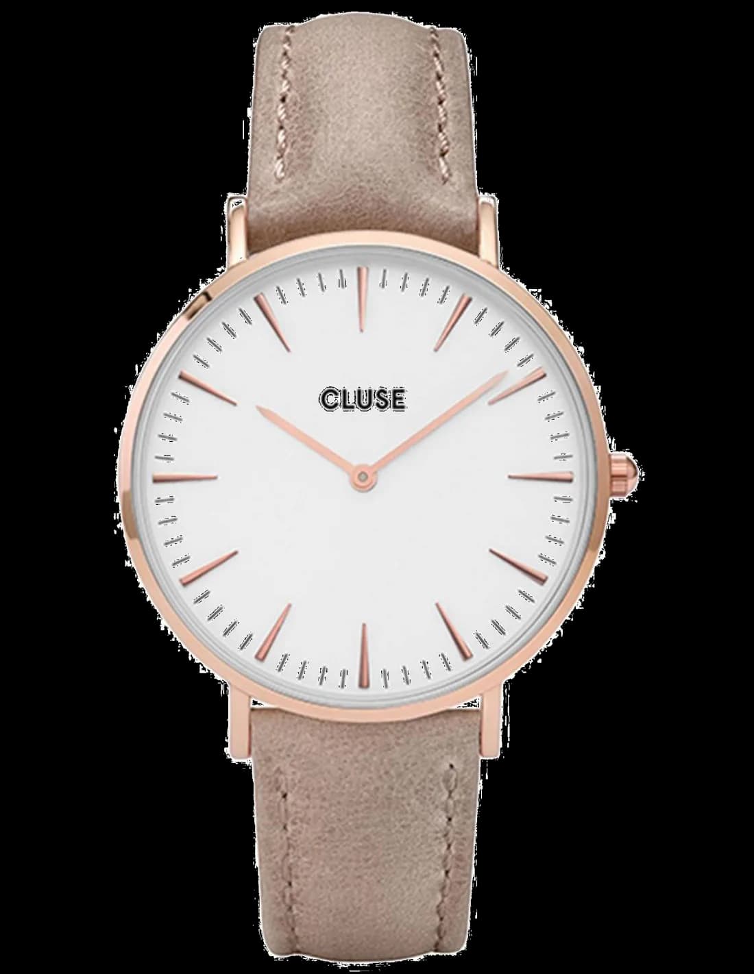 Garde-temps Cluse CL18031 avec cadran blanc minimaliste et aiguilles dorées fines, style épuré élégant