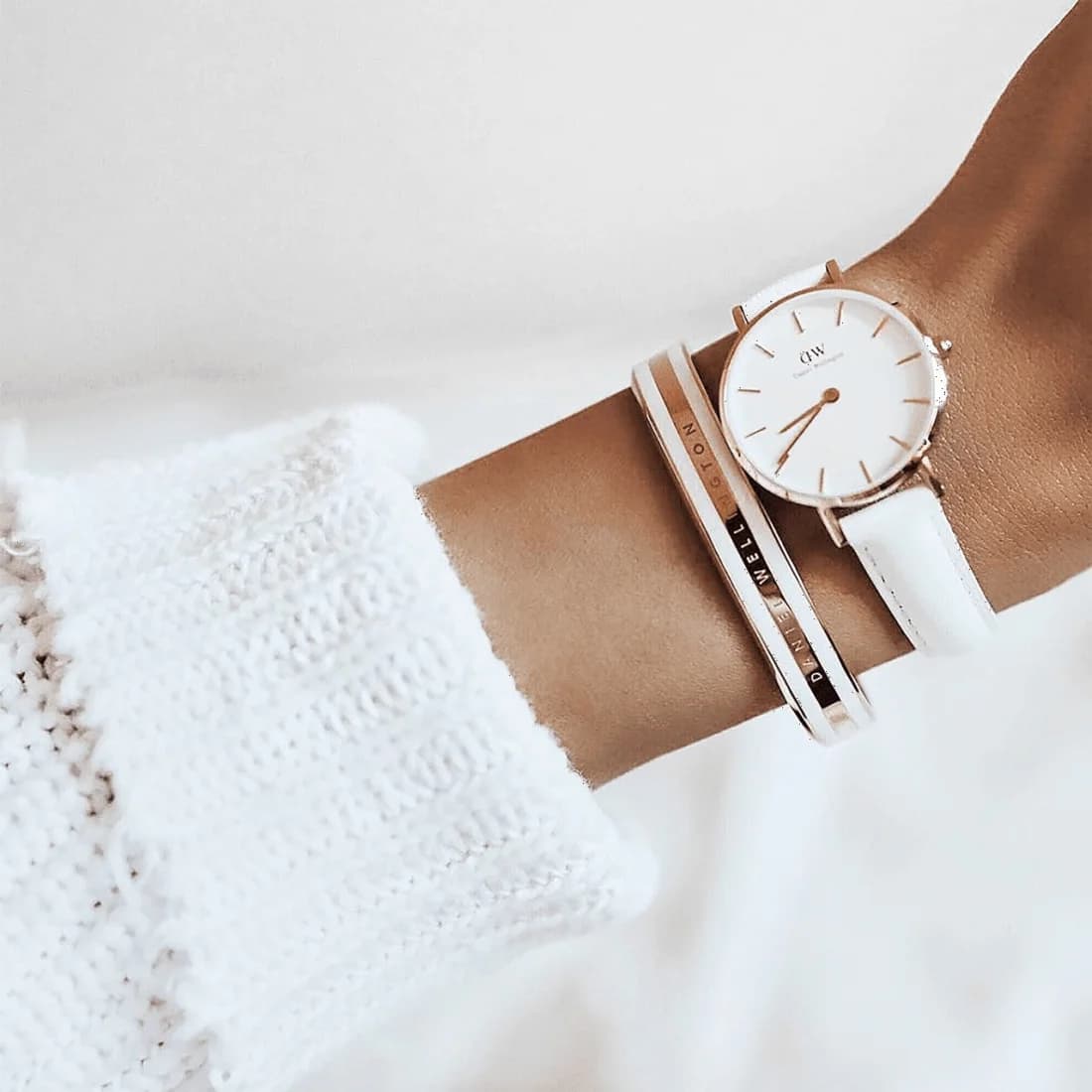 Bracelet Daniel Wellington Emalie Satin White en acier poli doré or rose DW00400005 Taille M vue 6
