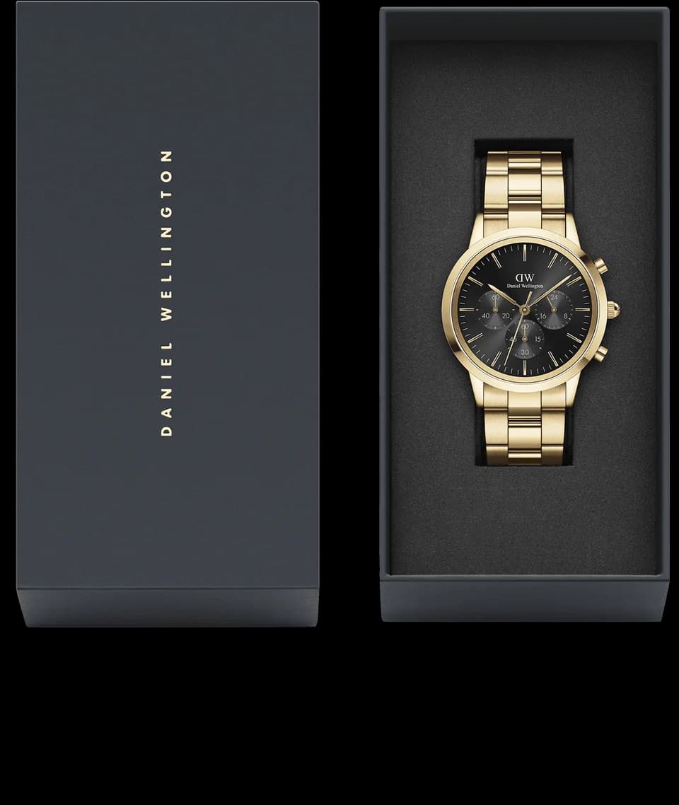 Lunette boîtier Daniel Wellington DW00100641 en acier doré fini polie, verre minéral et couronne crantée