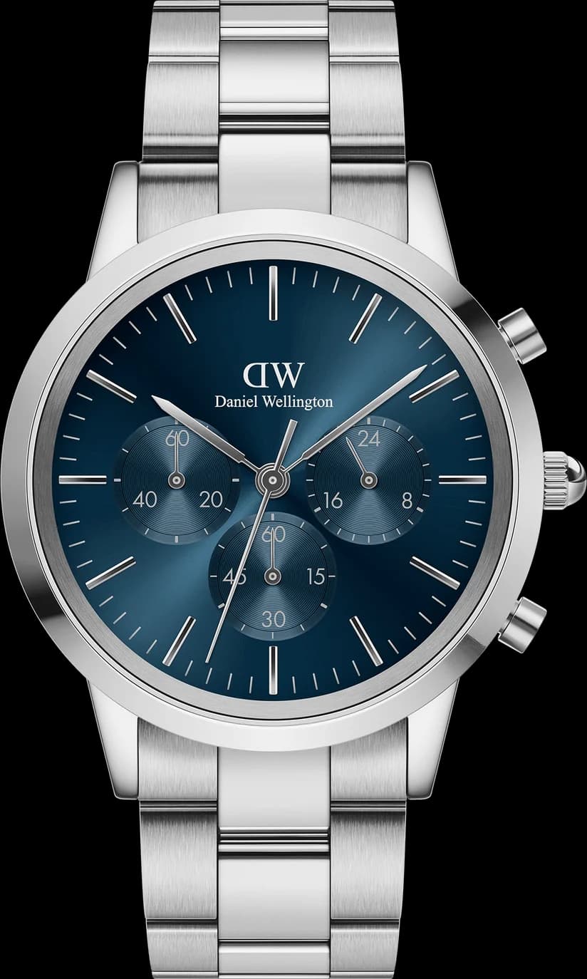 Montre Homme Daniel Wellington DW00100644 Chronographe Iconic Link Onyx G, Cadran Bleu, Bracelet Acier