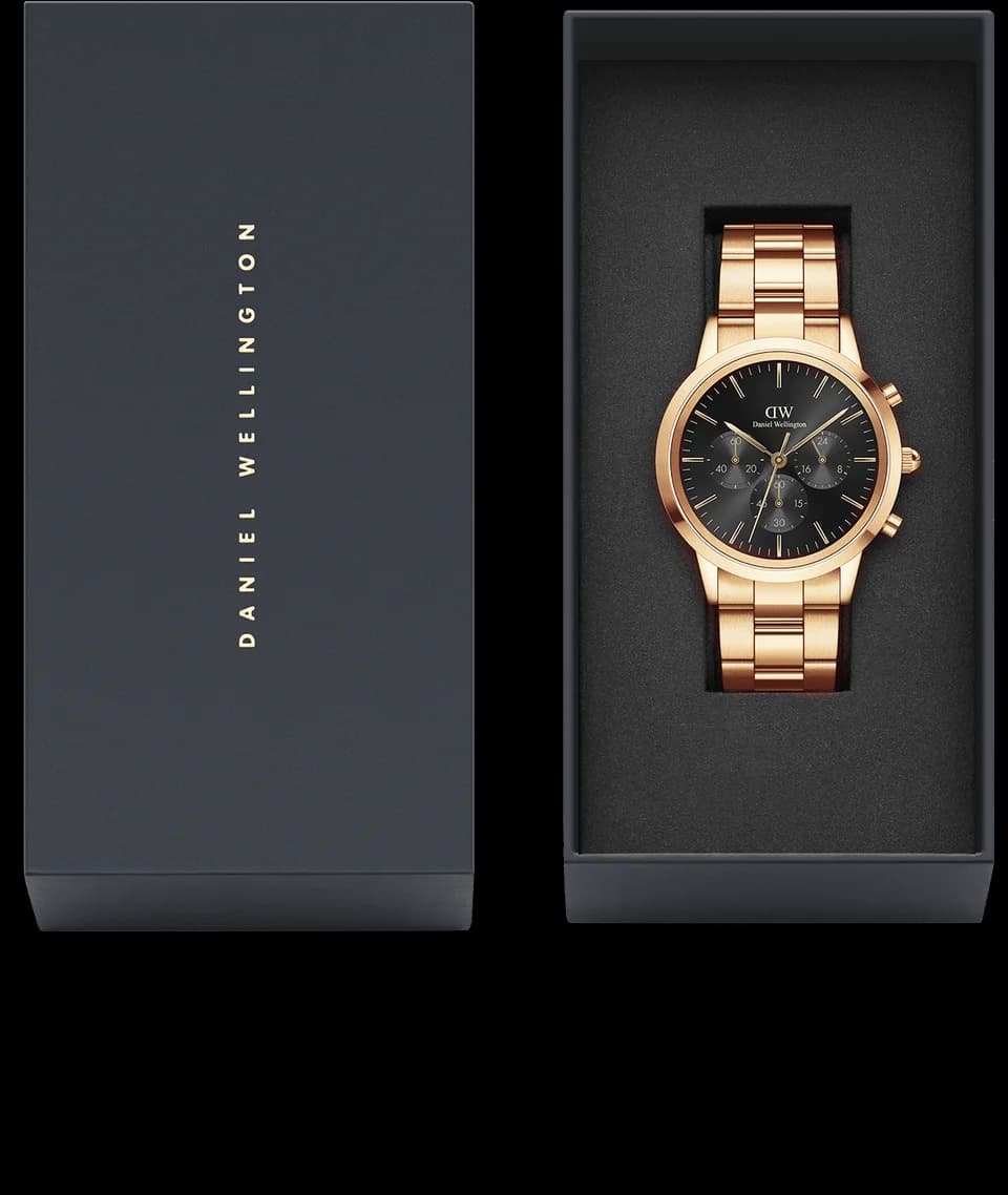 Attache bracelet Daniel Wellington 109929 en maille milanaise acier inoxydable doré rose ornée fermoir déployante ajustable sécurité