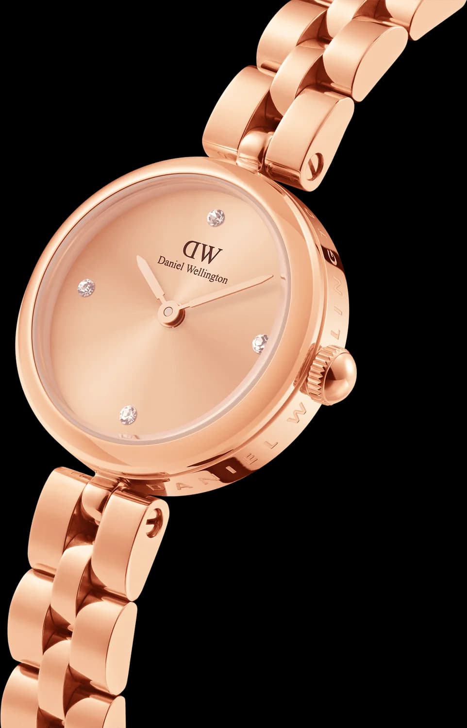Visage cadran Daniel Wellington DW00100720 avec index traits et aiguilles bâton, mouvement quartz précis
