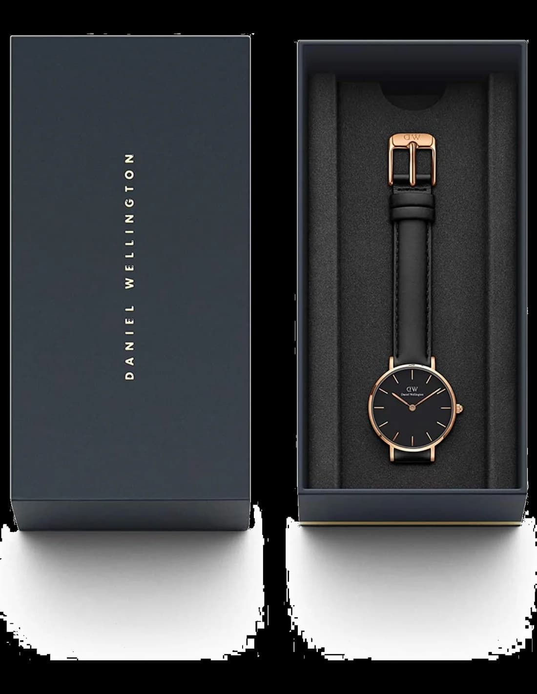 Attache bracelet Daniel Wellington DW00100224 bracelet en cuir cognac avec boucle ardillon dorée signature DW estampillée sur cuir