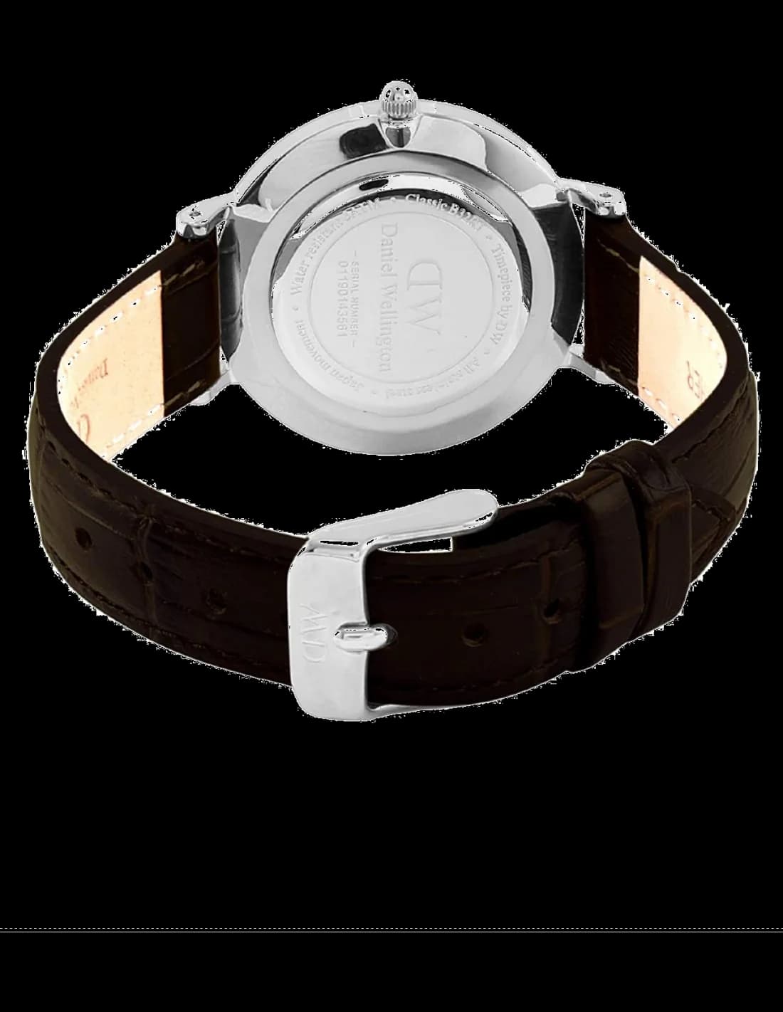 Attache bracelet Daniel Wellington DW00100238 en cuir marron cognac avec coutures contrastées et boucle ardillon en acier inoxydable