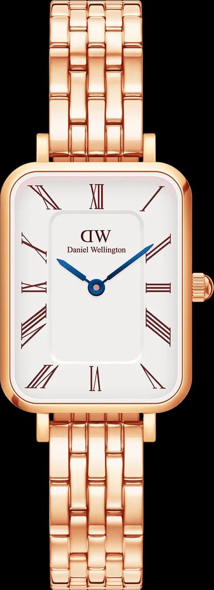 Montre Femme Daniel Wellington Quadro 109931 - Cadran Rectangulaire Blanc, Boîtier et Bracelet 5 Maillons Or Rose
