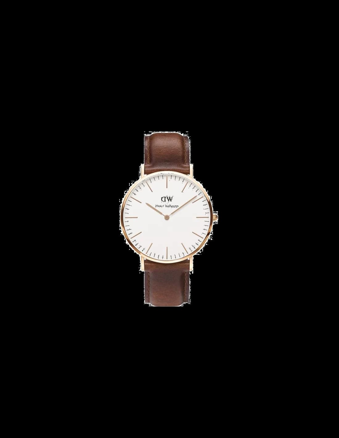 Montre Homme Daniel Wellington DW00100006 Classic St Mawes - Cadran Blanc, Boîtier Or Rose, Bracelet Cuir Marron