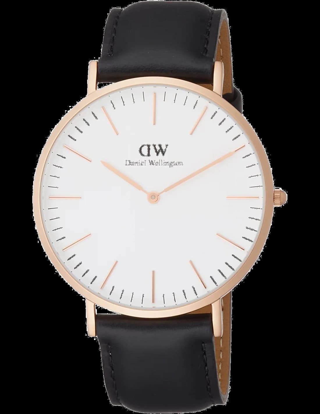 Montre Homme Daniel Wellington DW00100007, Boîtier Or Rose Extra-Plat, Cadran Blanc et Bracelet Cuir Noir