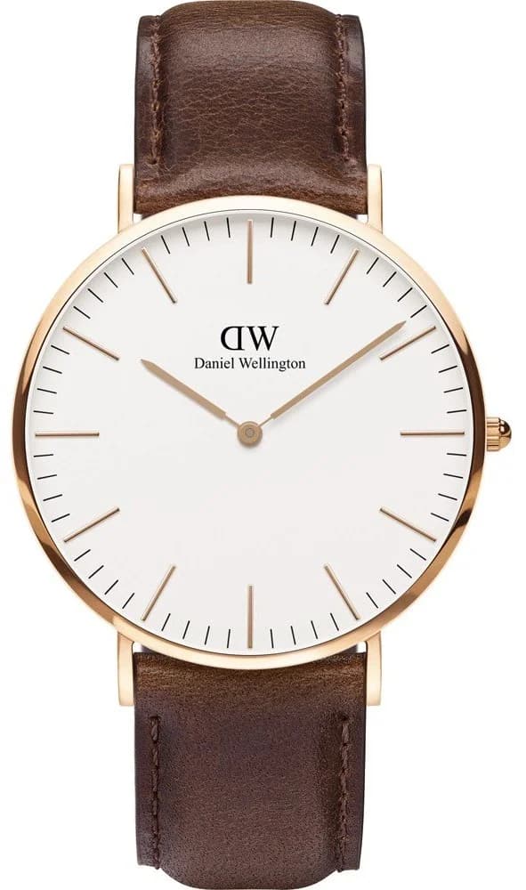 Montre Homme Daniel Wellington DW00100009 Classic Bristol 40mm, Boîtier Acier Argenté, Cadran Blanc, Bracelet Cuir Marron