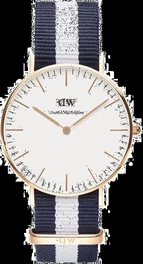 Montre Daniel Wellington Classic Glasgow DW00100031 - Cadran blanc, boîtier or rose, bracelet NATO bleu et blanc - Unisexe