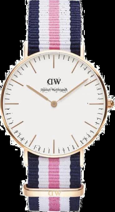 Montre Unisexe Daniel Wellington DW00100034, Boîtier Nylon Or Rose 36mm, Bracelet NATO Tricolore