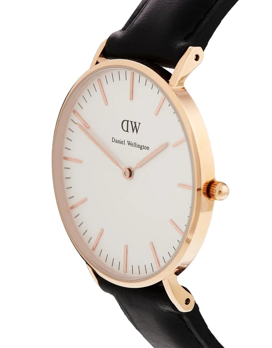 Montre Daniel Wellington Classic Sheffield DW00100036, cadran blanc 36 mm, boîtier or rose, bracelet cuir noir - Unisexe vue 2
