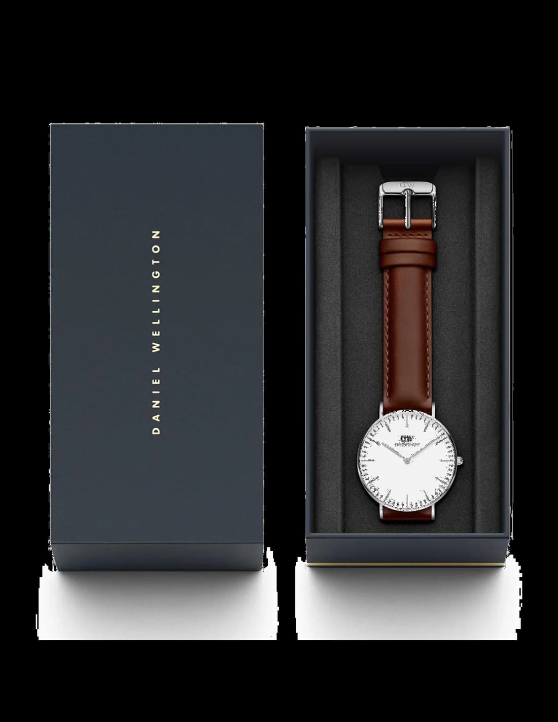 Attache bracelet Daniel Wellington DW00100052 en cuir marron grainé, boucle ardillon en acier inoxydable poli