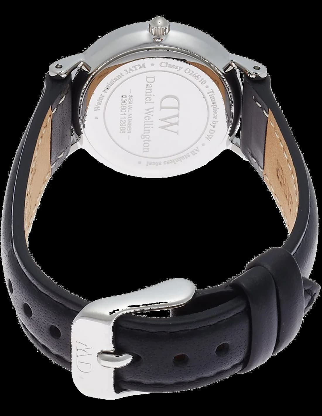 Attache bracelet Daniel Wellington DW00100068 en cuir noir grainé avec boucle ardillon polie garantissant ajustement sûr