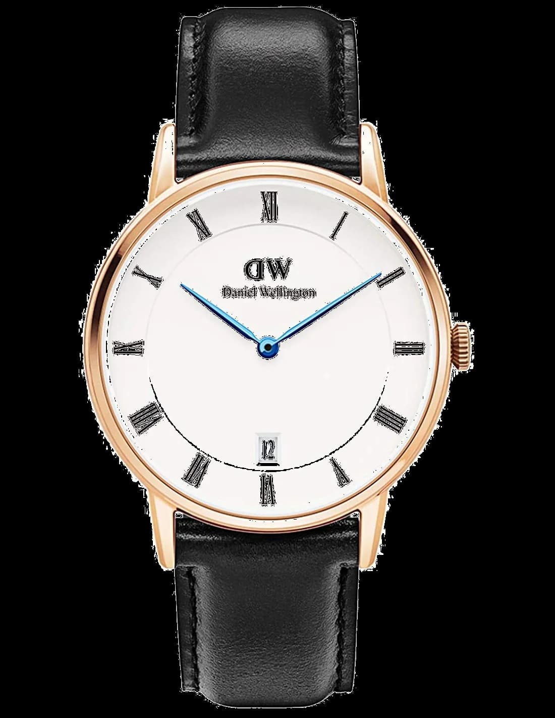 Montre Daniel Wellington Dapper 34mm DW00100092 - Boîtier Or Rose, Cadran Blanc, Bracelet Cuir Noir - Unisexe