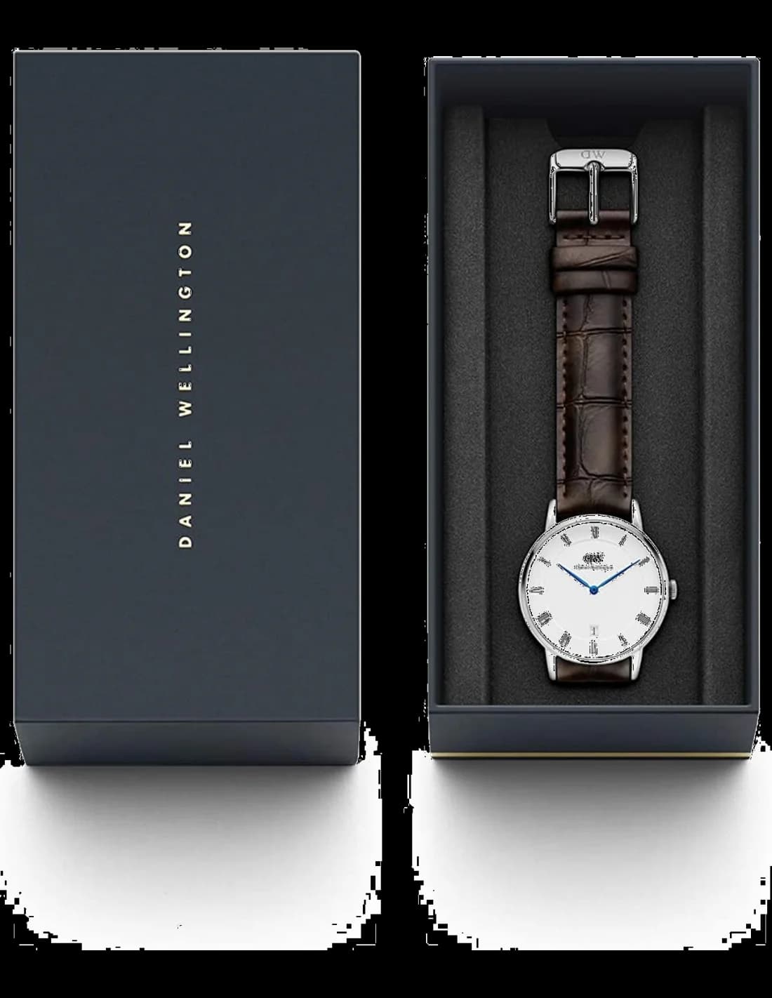 Attache bracelet Daniel Wellington DW00100097 en cuir marron grainé, boucle ardillon en acier poli