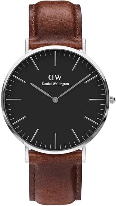Montre Daniel Wellington DW00100130 homme argentée bracelet cuir brun 40mm