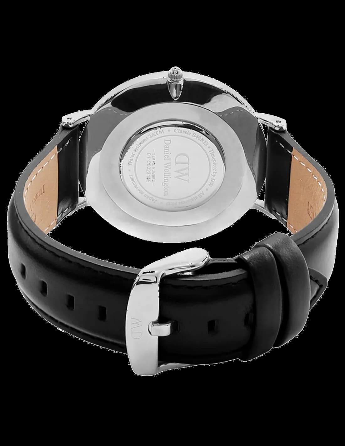Attache bracelet Daniel Wellington DW00100133 en cuir noir cousu main avec boucle ardillon en acier inoxydable