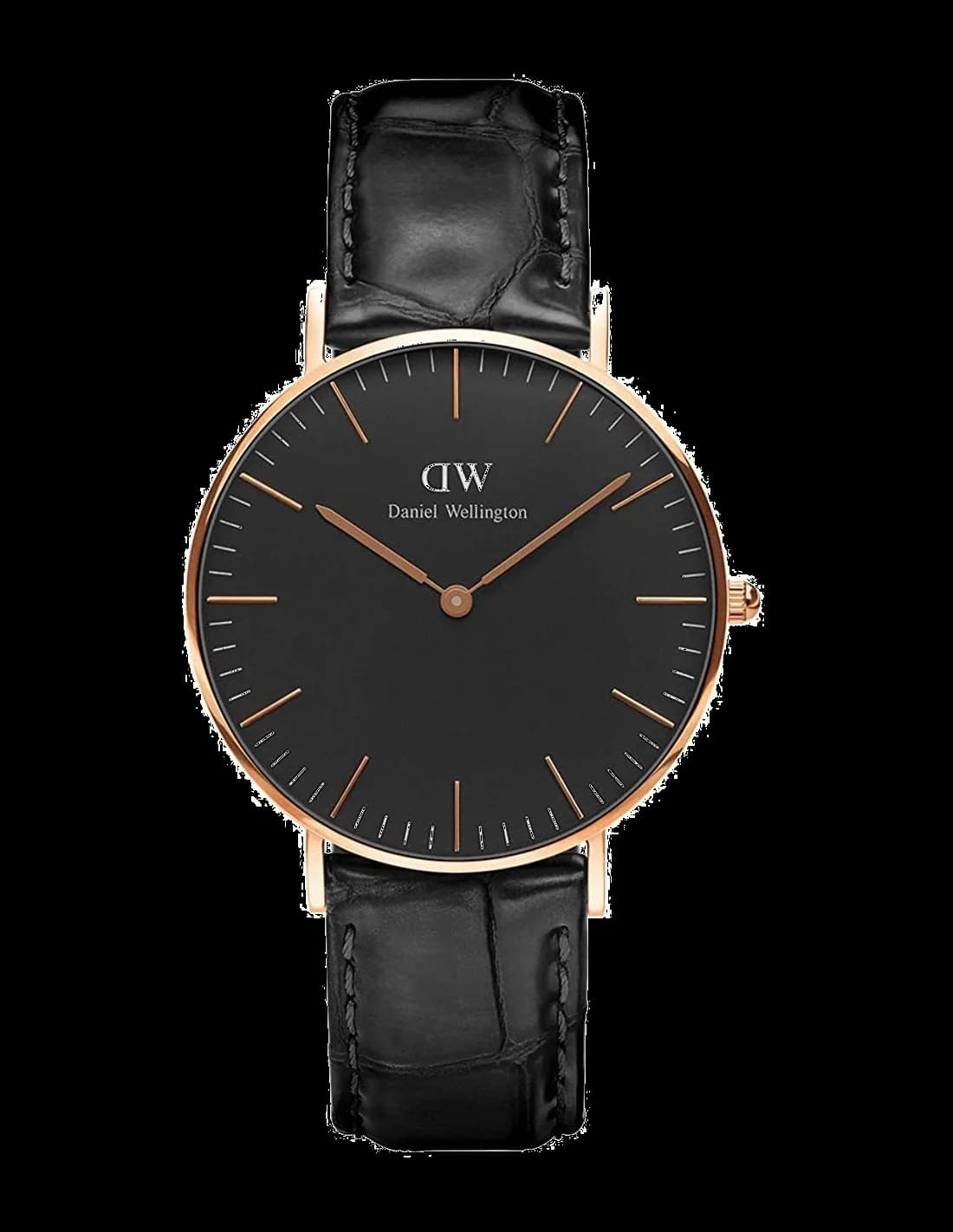 Montre Daniel Wellington Classic Black DW00100141 - Cadran noir, bracelet cuir noir, or rose - Pour femme