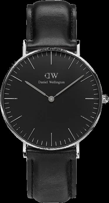 Montre Femme Daniel Wellington DW00100145 Classic Black - Cadran Noir, Boîtier Argent, Bracelet Cuir Noir
