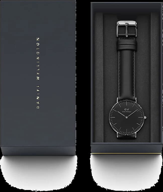 Attache bracelet Daniel Wellington DW00100145 en cuir noir avec coutures ton sur ton et boucle ardillon en acier inoxydable