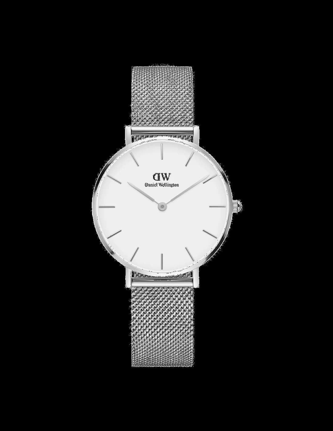 Montre Daniel Wellington Petite Sterling 32 mm, Cadran Blanc, Maille Milanaise Argentée - Réf. DW00100164