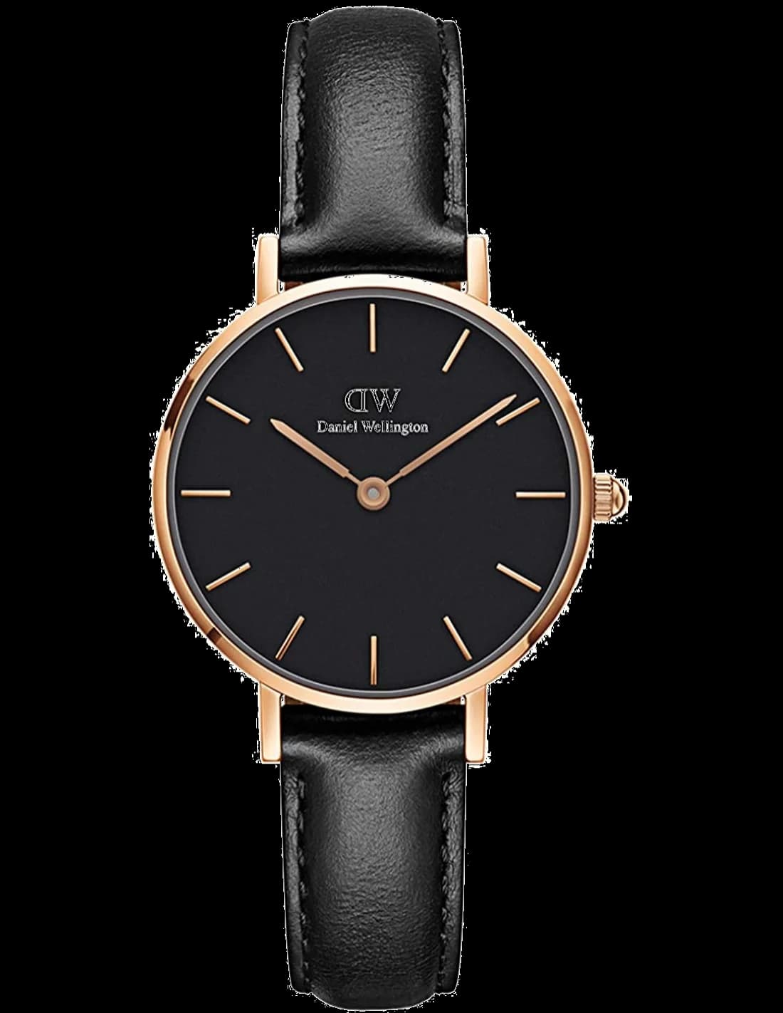 Montre Femme Daniel Wellington Petite Sheffield DW00100168 - Cadran Noir, Boîtier Or Rose, Bracelet Cuir Noir