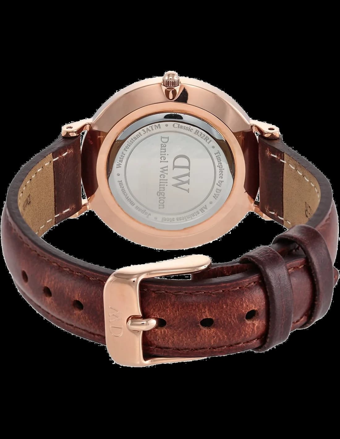 Attache bracelet Daniel Wellington DW00100175 en cuir marron véritable, boucle ardillon en acier inoxydable, finition lisse et souple pour confort